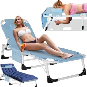 Slsy Folding Lounge Chairs Outdoor, Adjustable Sleeping Cot Chair, Portable Folding Bed Cot Chaise Lounge Chairs for Outside Beach Lawn Camping Pool Sun Tanning