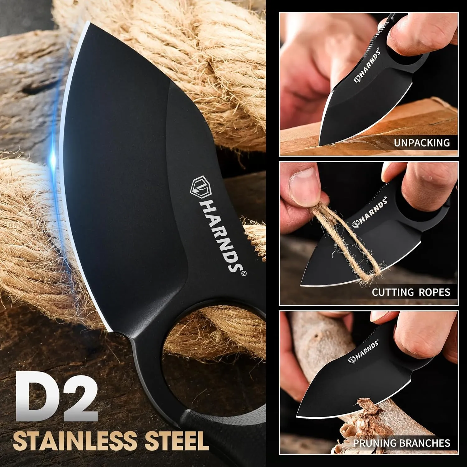 Small Fixed Blade Knife Full Tang Neck Camping Knife, EDC with D2 Steel Blade and G10 Handle for Fishing and Skinning Eggplant