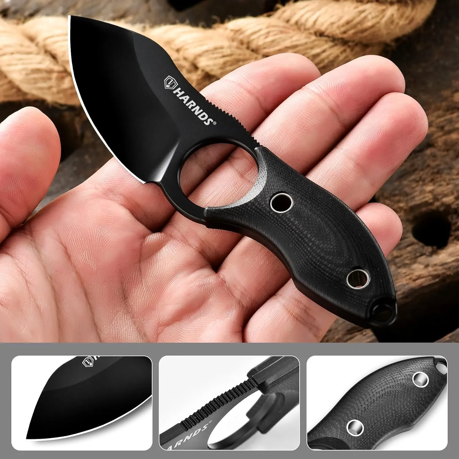 Small Fixed Blade Knife Full Tang Neck Camping Knife, EDC with D2 Steel Blade and G10 Handle for Fishing and Skinning Eggplant