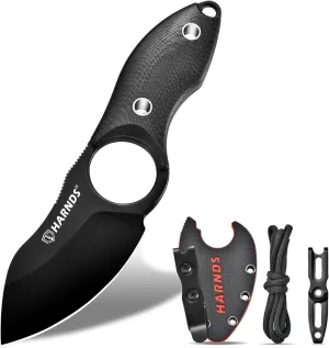 Small Fixed Blade Knife Full Tang Neck Camping Knife, EDC with D2 Steel Blade and G10 Handle for Fishing and Skinning Eggplant