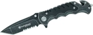 SMITH & WESSON Border Guard SWBG10S 8.3in High Carbon S.S. Folding Knife with 3.5in Serrated Tanto Blade and Aluminum Handle for Outdoor, Tactical, Survival and EDC, Black