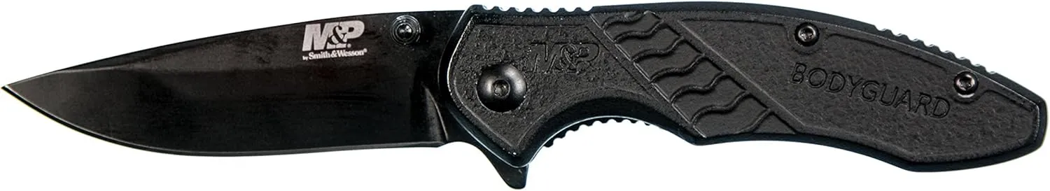Smith & Wesson M&P Bodyguard 6.5in Stainless Steel Folding Knife with 2.75in Clip Point Blade and Nylon Handle for Outdoor, Tactical, Survival and EDC, Multicolor,Black