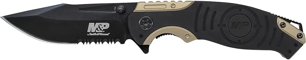 Smith & Wesson M&P SWMP13BS 8.2in High Carbon S.S. Folding Knife with 3.5in Serrated Clip Point Blade and Aluminum Handle for Tactical, Survival and EDC