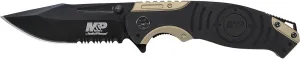 Smith & Wesson M&P SWMP13BS 8.2in High Carbon S.S. Folding Knife with 3.5in Serrated Clip Point Blade and Aluminum Handle for Tactical, Survival and EDC