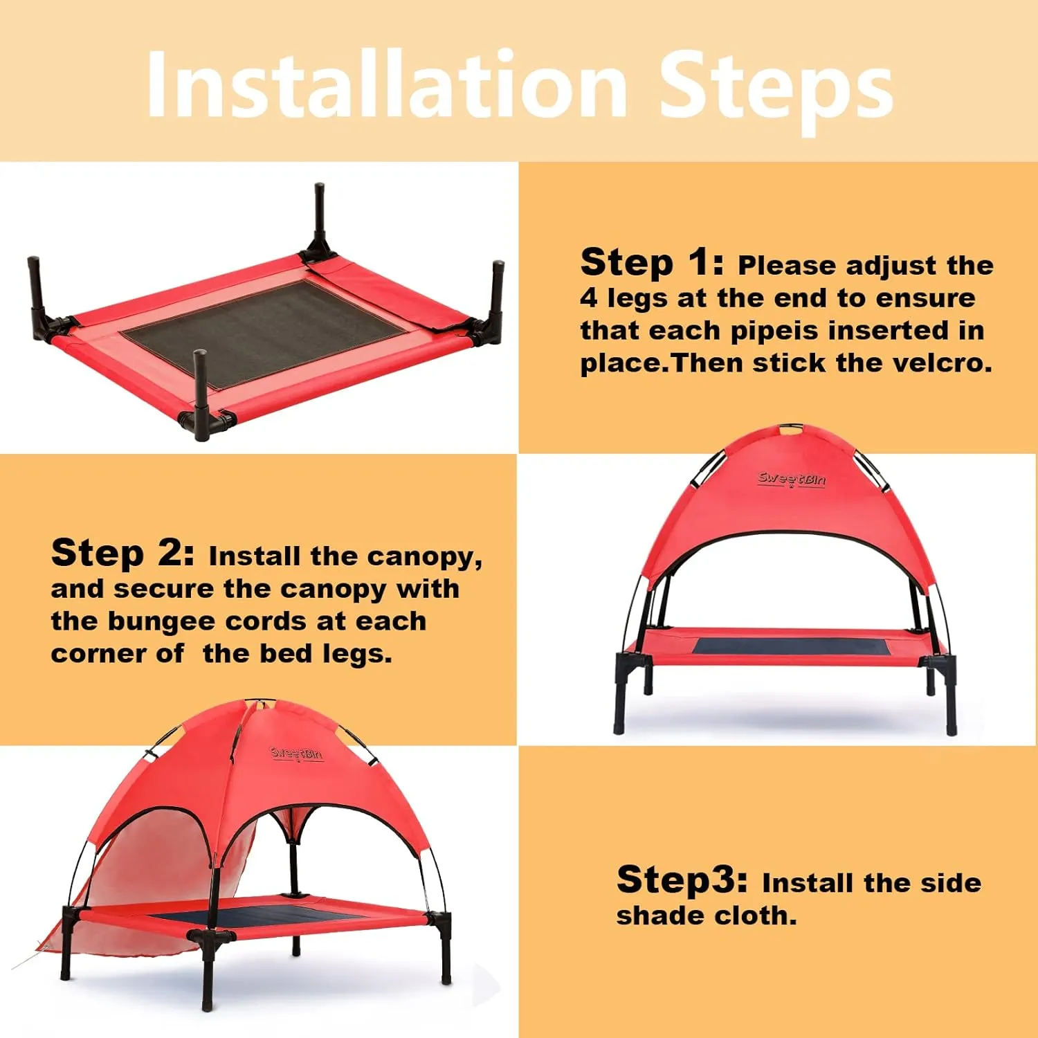 S/M/L Outdoor Elevated Dog Cot with Canopy & Side Shade for Camping Small Medium Dogs (Carry Bag), Portable Cooling Raised Dog Bed with and Side for Beach