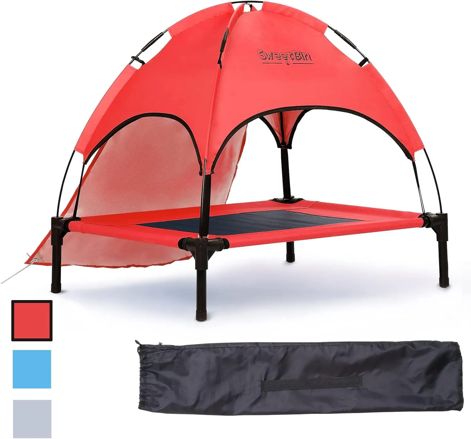 S/M/L Outdoor Elevated Dog Cot with Canopy & Side Shade for Camping Small Medium Dogs (Carry Bag), Portable Cooling Raised Dog Bed with and Side for Beach