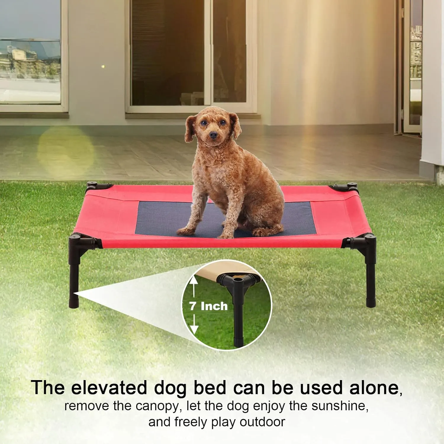 S/M/L Outdoor Elevated Dog Cot with Canopy & Side Shade for Camping Small Medium Dogs (Carry Bag), Portable Cooling Raised Dog Bed with and Side for Beach