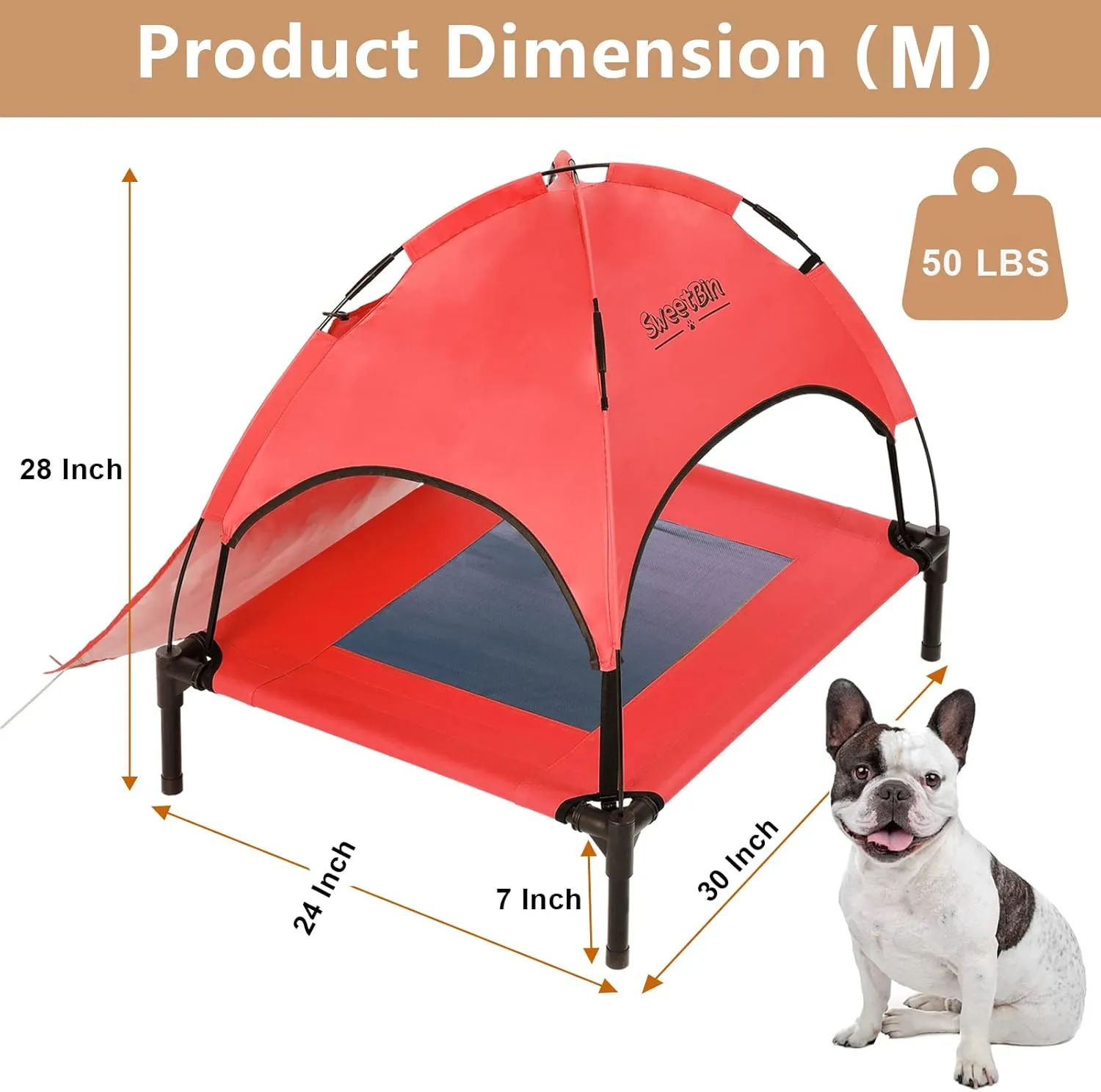 S/M/L Outdoor Elevated Dog Cot with Canopy & Side Shade for Camping Small Medium Dogs (Carry Bag), Portable Cooling Raised Dog Bed with and Side for Beach