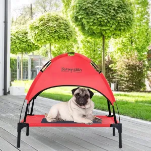 S/M/L Outdoor Elevated Dog Cot with Canopy & Side Shade for Camping Small Medium Dogs (Carry Bag), Portable Cooling Raised Dog Bed with and Side for Beach