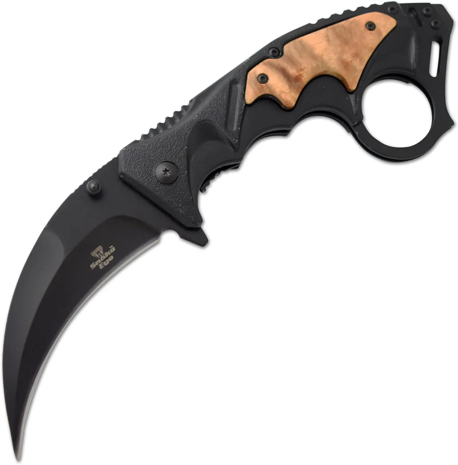 Snake Eye Tactical Everyday Carry Assist Style Folding Pocket Knife EDC (Brown Wood)
