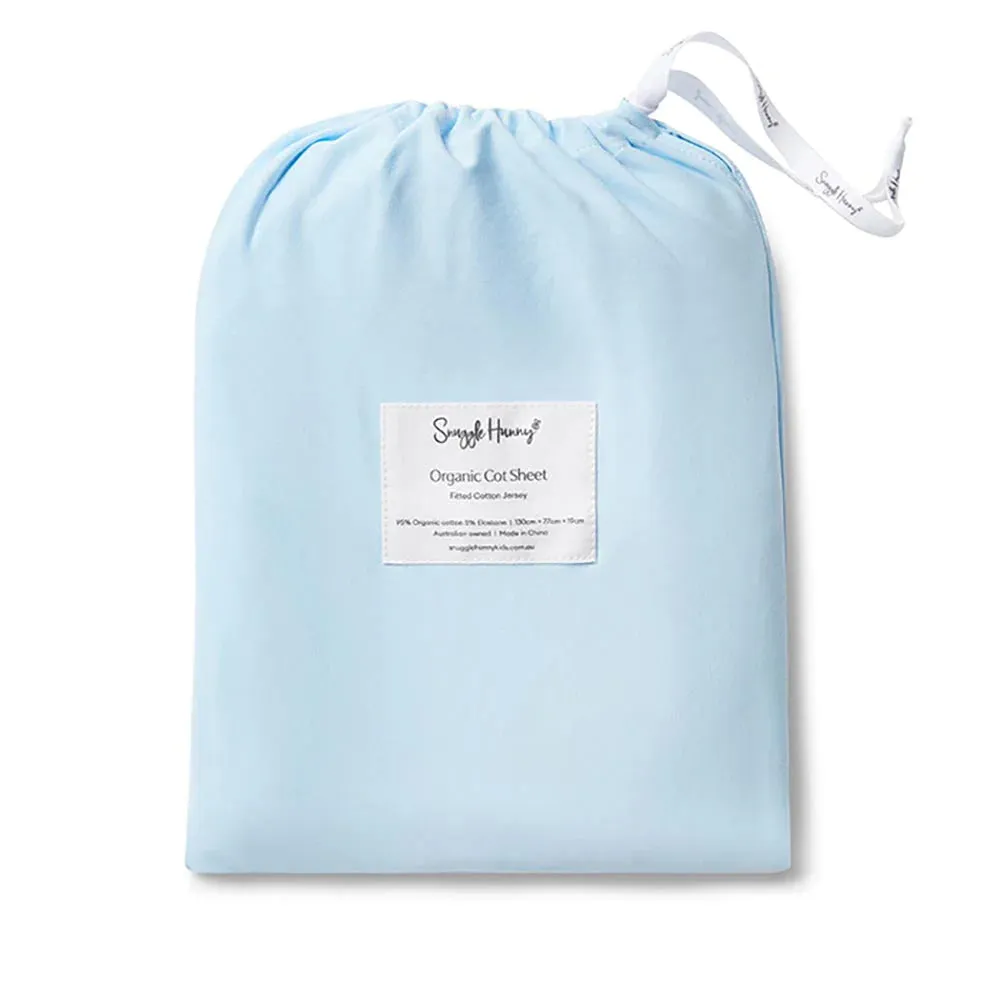Snuggle Hunny Baby Blue Organic Fitted Cot Sheet