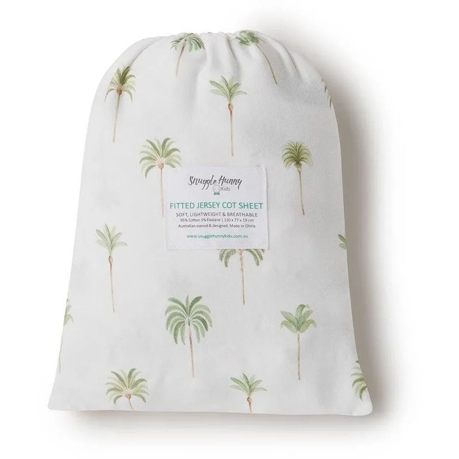 Snuggle Hunny / Fitted Cot Sheet - Green Palm