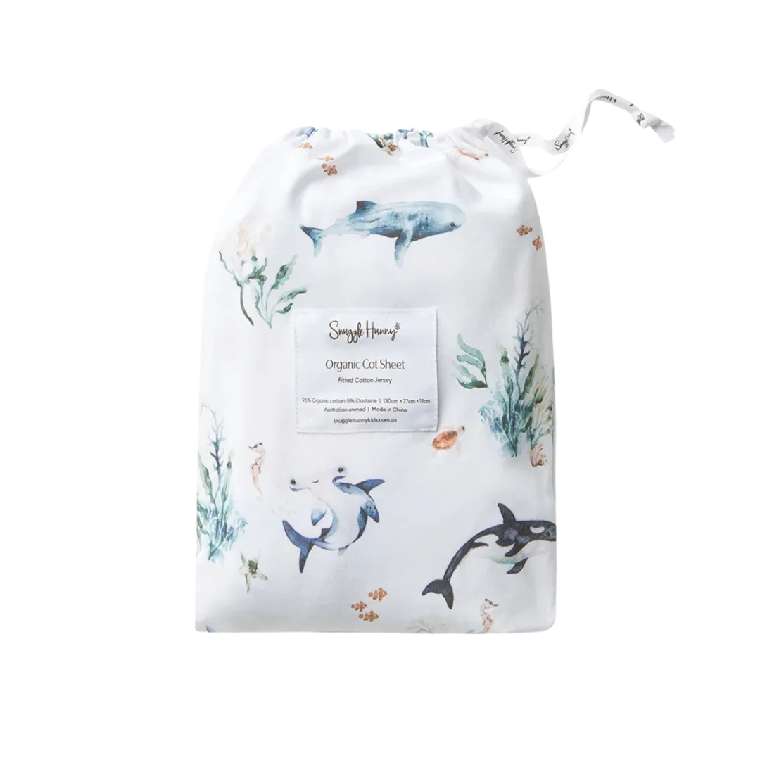 SNUGGLE HUNNY OCEAN FITTED COT SHEET