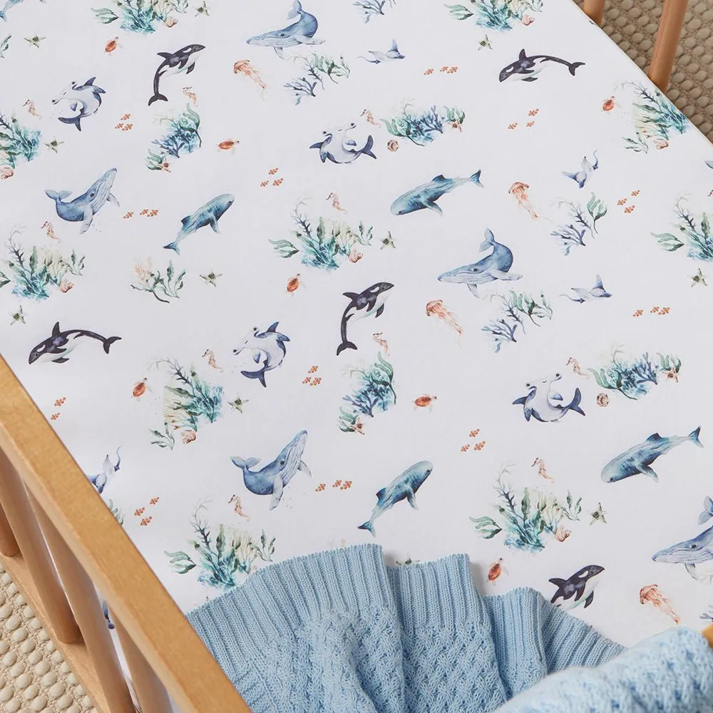 SNUGGLE HUNNY OCEAN FITTED COT SHEET