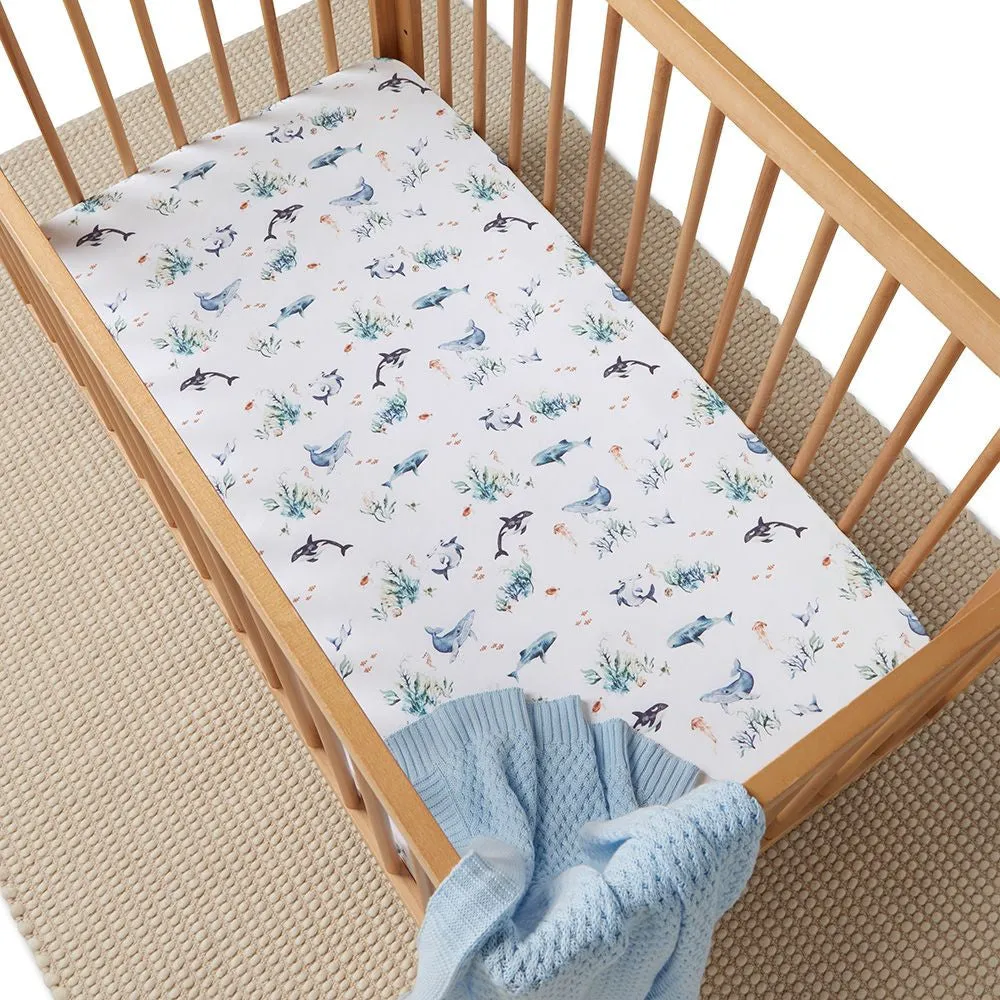 SNUGGLE HUNNY OCEAN FITTED COT SHEET