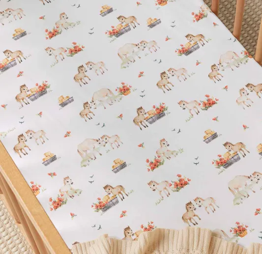 SNUGGLE HUNNY PONY PALS ORGANIC FITTED COT SHEET
