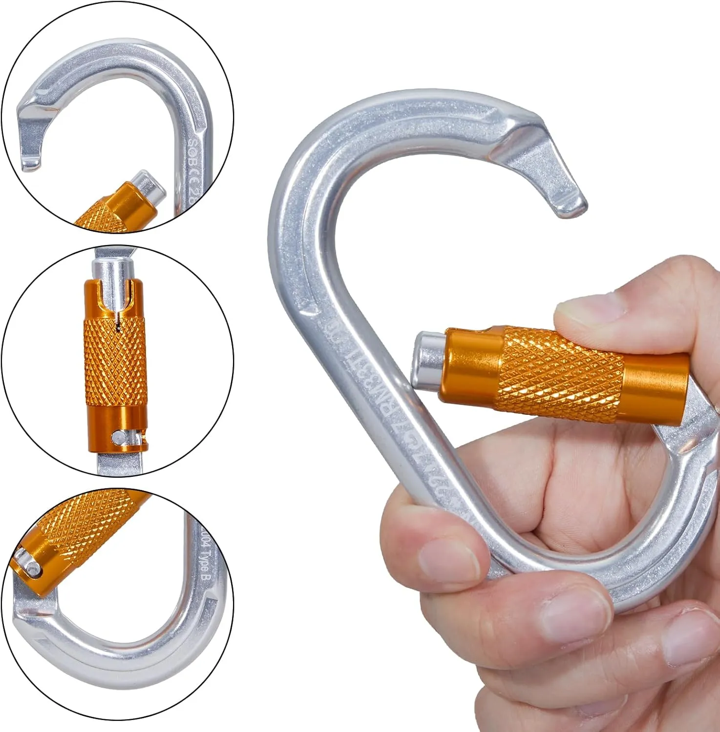 SOB Auto Locking Climbing Carabiner Clips,Heavy Duty Asymmetrical Carabiner Connector Used for Rappelling Gear Rescue Outdoor Projects Dog Leash
