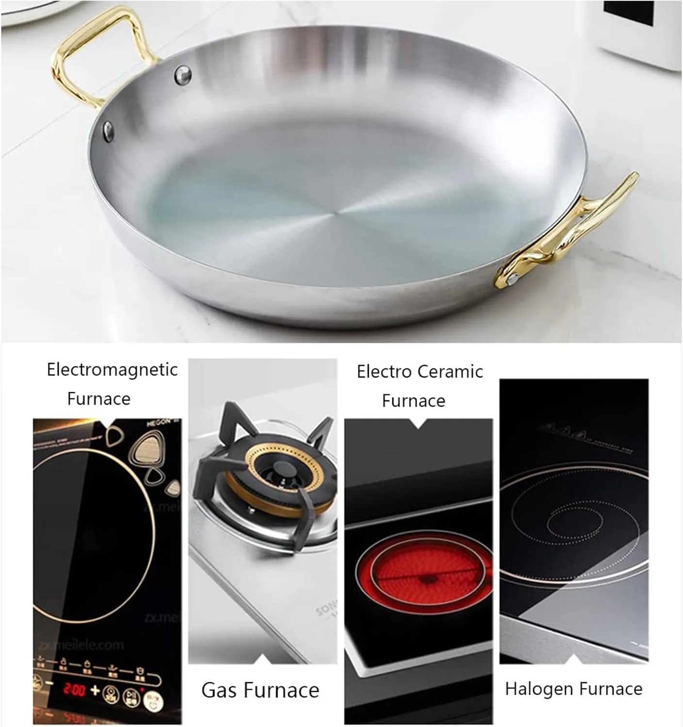 Spanish Paella Pan - Stainless Steel Skillet Cooking Pot, Non-Stick Surface, Riveted Handles, Dishwasher-Safe, for Home, Restaurant,Silver