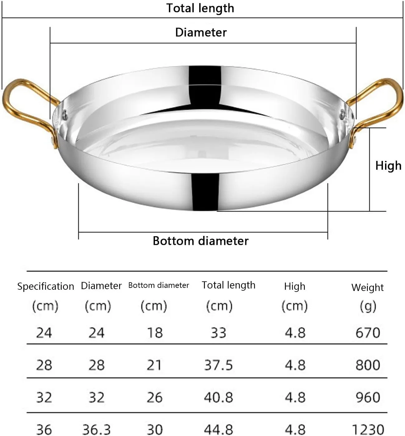 Spanish Paella Pan - Stainless Steel Skillet Cooking Pot, Non-Stick Surface, Riveted Handles, Dishwasher-Safe, for Home, Restaurant,Silver