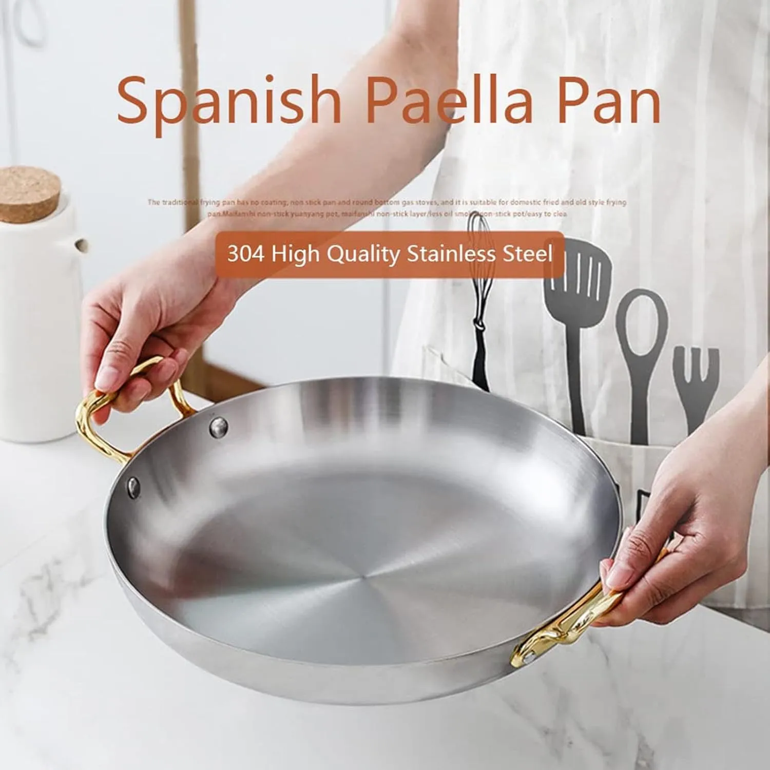 Spanish Paella Pan - Stainless Steel Skillet Cooking Pot, Non-Stick Surface, Riveted Handles, Dishwasher-Safe, for Home, Restaurant,Silver