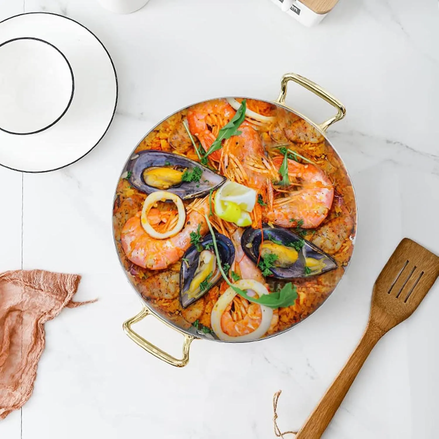Spanish Paella Pan - Stainless Steel Skillet Cooking Pot, Non-Stick Surface, Riveted Handles, Dishwasher-Safe, for Home, Restaurant,Silver