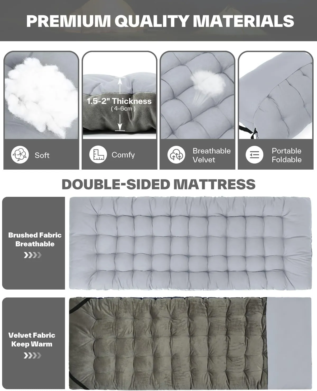 Sportneer Cot Mattress: 2" Thick Soft Comfortable Camping Cot Mattress Pad for Sleeping - 75''x28''Cot Mattress Topper with Fix Straps for Single Bed/Camp Cot/Rv Bunk