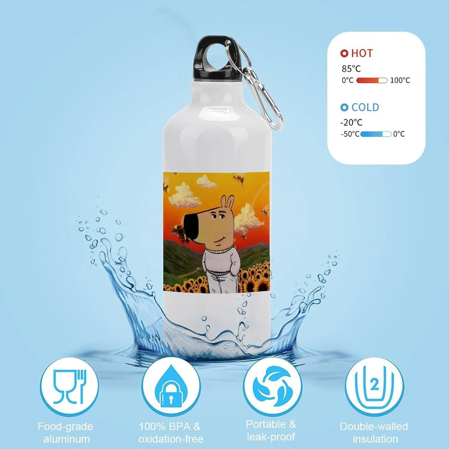 Sports Water Bottle Aluminum with Screw Cap Leak Proof Design for Outdoor Adventures Gym And Travel BPA Free Camping Cycling And Everyday Use Metal Water Bottlek Hydration Bottle Bee Flower Chill Guy