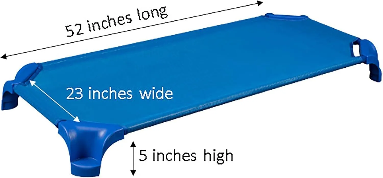 Sprogs Heavy-Duty Stackable Standard Size 52"L Daycare Cots for Kids and Toddlers, Stacking Preschool Classroom Kids Cots for Sleeping, Resting, Naptime, Pack of 6, Blue