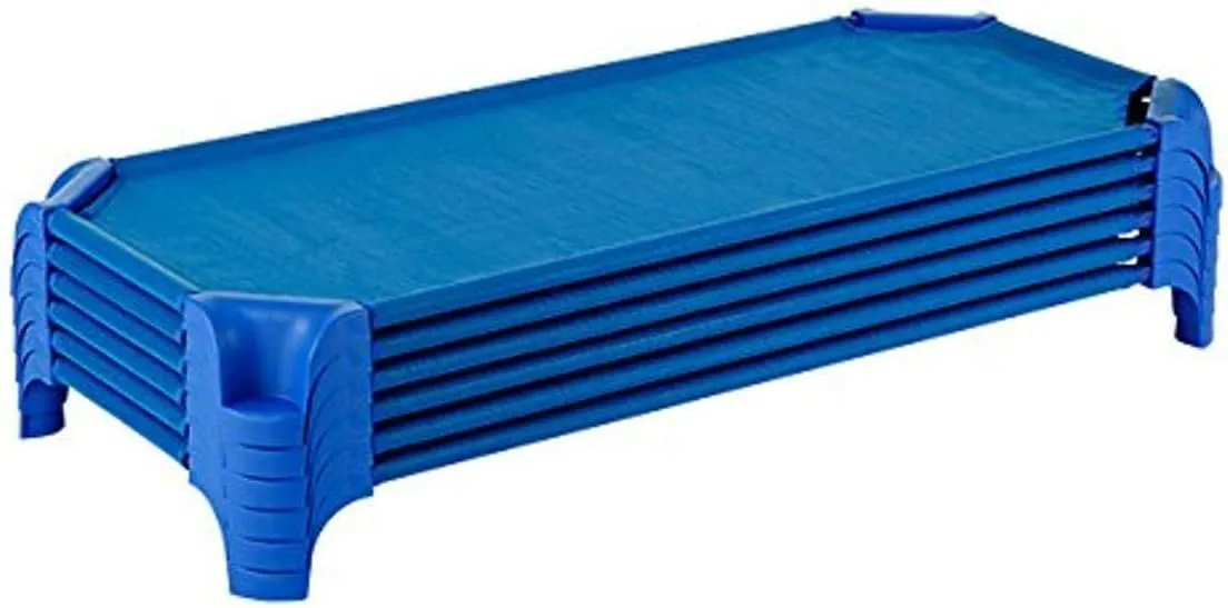 Sprogs Heavy-Duty Stackable Standard Size 52"L Daycare Cots for Kids and Toddlers, Stacking Preschool Classroom Kids Cots for Sleeping, Resting, Naptime, Pack of 6, Blue