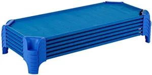 Sprogs Heavy-Duty Stackable Standard Size 52"L Daycare Cots for Kids and Toddlers, Stacking Preschool Classroom Kids Cots for Sleeping, Resting, Naptime, Pack of 6, Blue