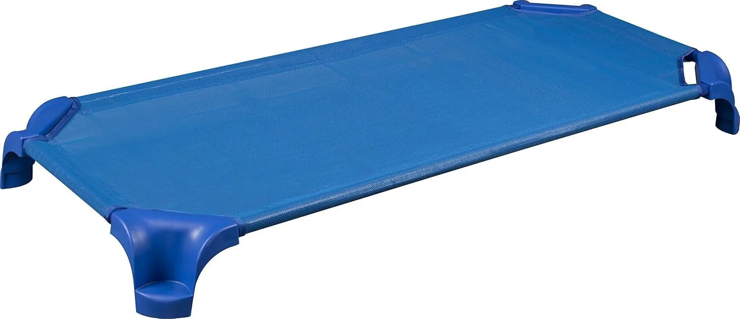 Sprogs Heavy-Duty Stackable Standard Size 52"L Daycare Cots for Kids and Toddlers, Stacking Preschool Classroom Kids Cots for Sleeping, Resting, Naptime, Pack of 6, Blue
