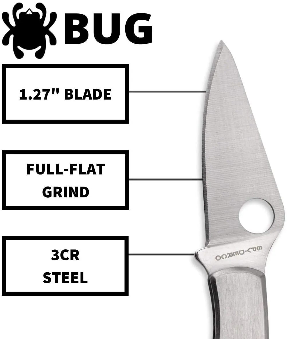 Spyderco Bug Stainless Plain Edge Micro-Sized Folding Pocket Knife (C133P)