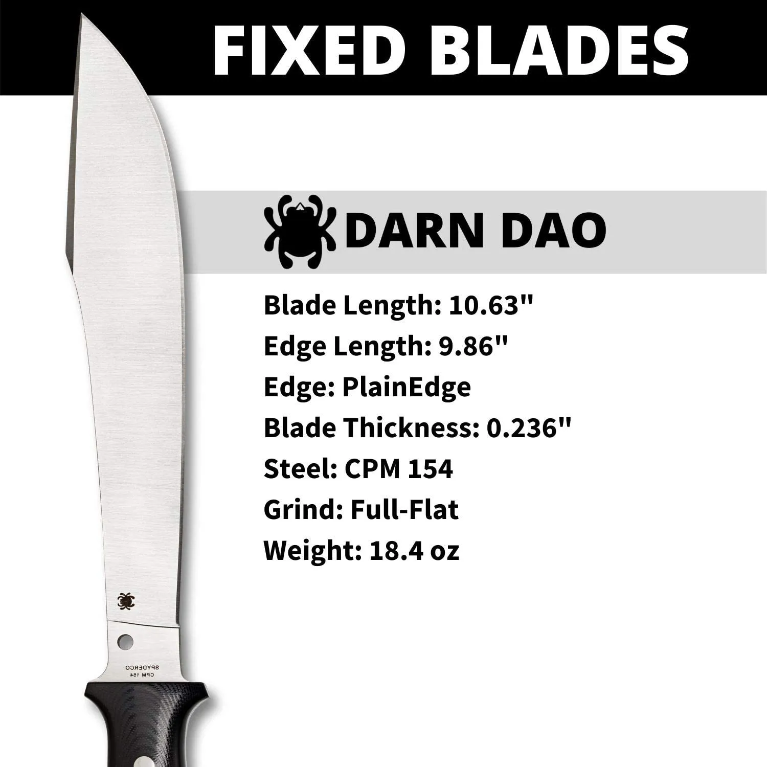 Spyderco Darn Dao Flash Batch FB41GP Satin Fixed Blade Plain Edge Knife