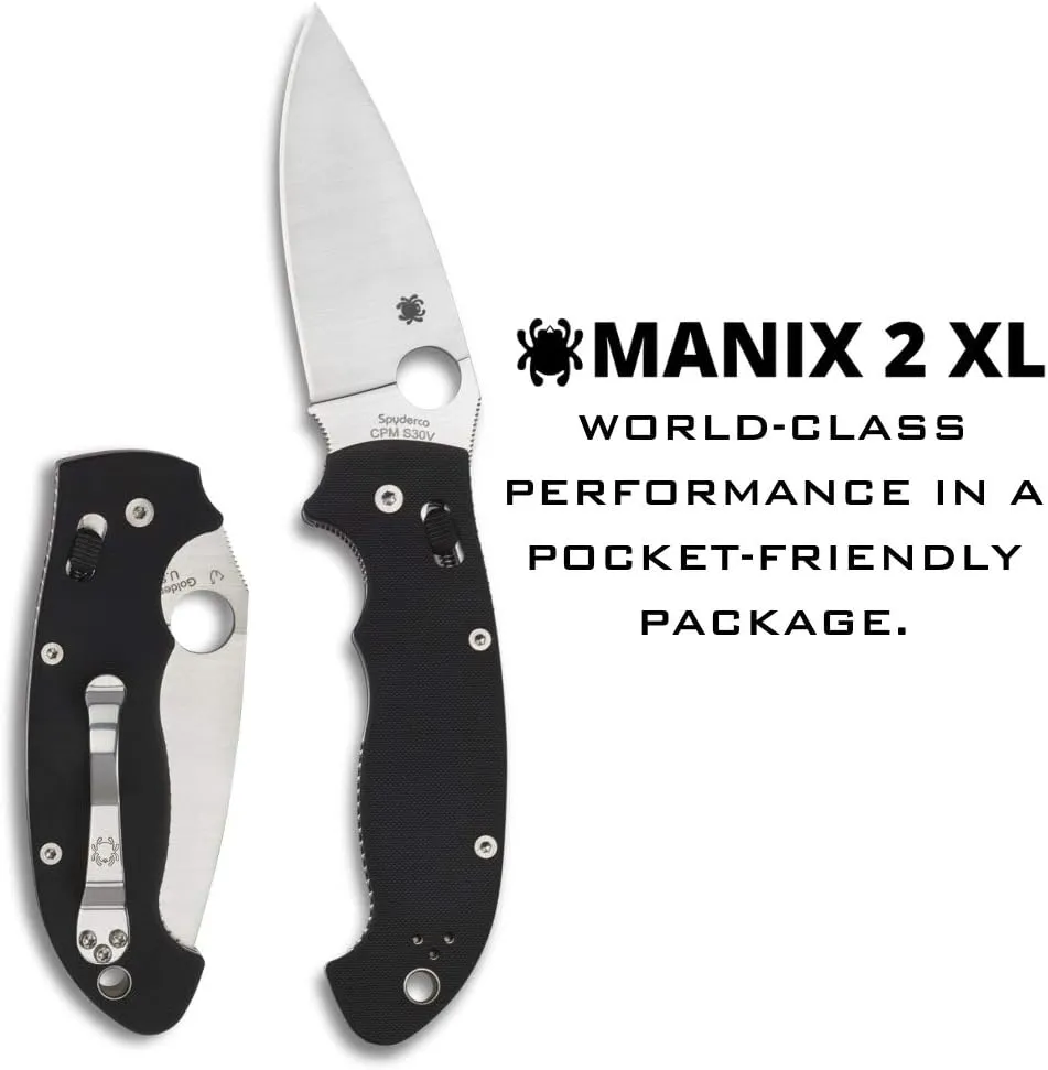 Spyderco Manix 2 XL Folding Knife - Black G-10 Handle with PlainEdge, Full-Flat Grind, CPM S30V Steel Blade and Ball Bearing