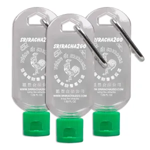 Sriracha2Go 3-Pack - BPA Free, TSA Approved, Leak Proof, Reusable, Stainless Steel Carabiner Clip