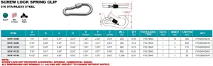 STAINLESS SCREW LOCK CARABINER SPRING CLIP, 316 3/8" X 4", 316 SS