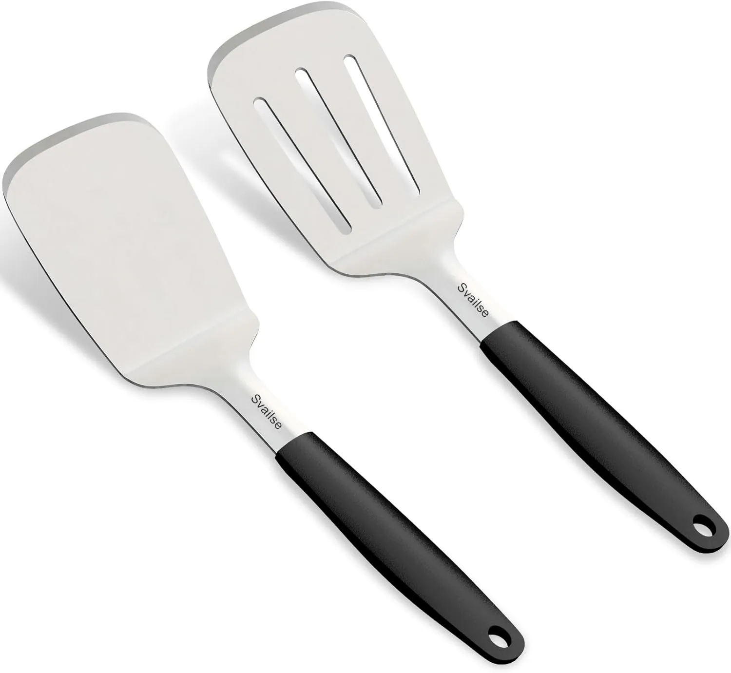 Stainless Steel Spatula Set, Large 13.4 In Metal Spatula for Kitchen Use, Heavy Duty BBQ Turner with Silicone Handle, Set of 2 Solid & Slotted Flipper for Cast Iron Skillet, Grilling & Cooking