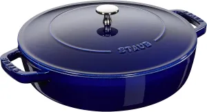 Staub Cast Iron Double-Handled Braiser/Skillet with Lid and Self Basting Spikes - 2.5-Qt., Blue