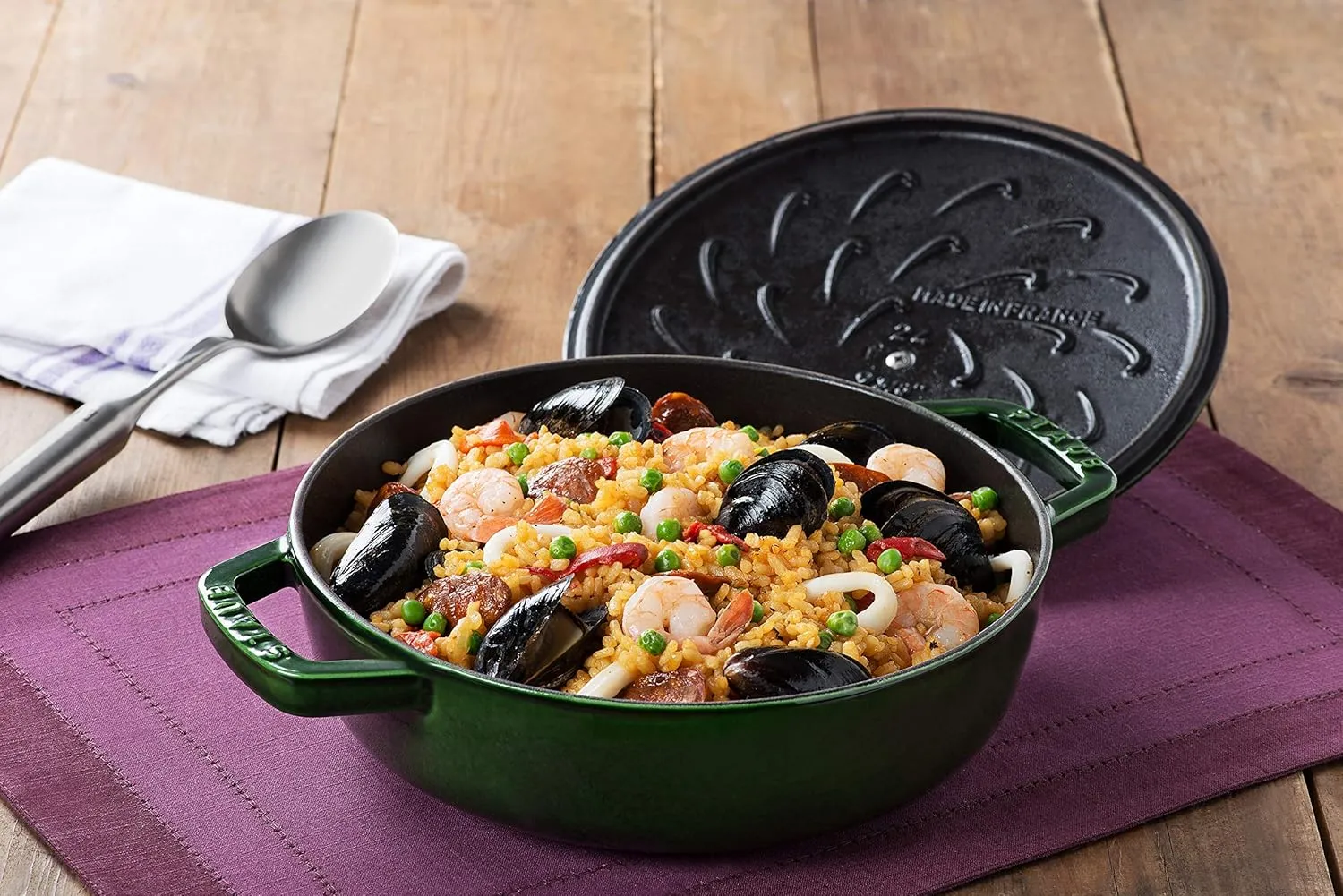 Staub Cast Iron Double-Handled Braiser/Skillet with Lid and Self Basting Spikes - 2.5-Qt., Blue
