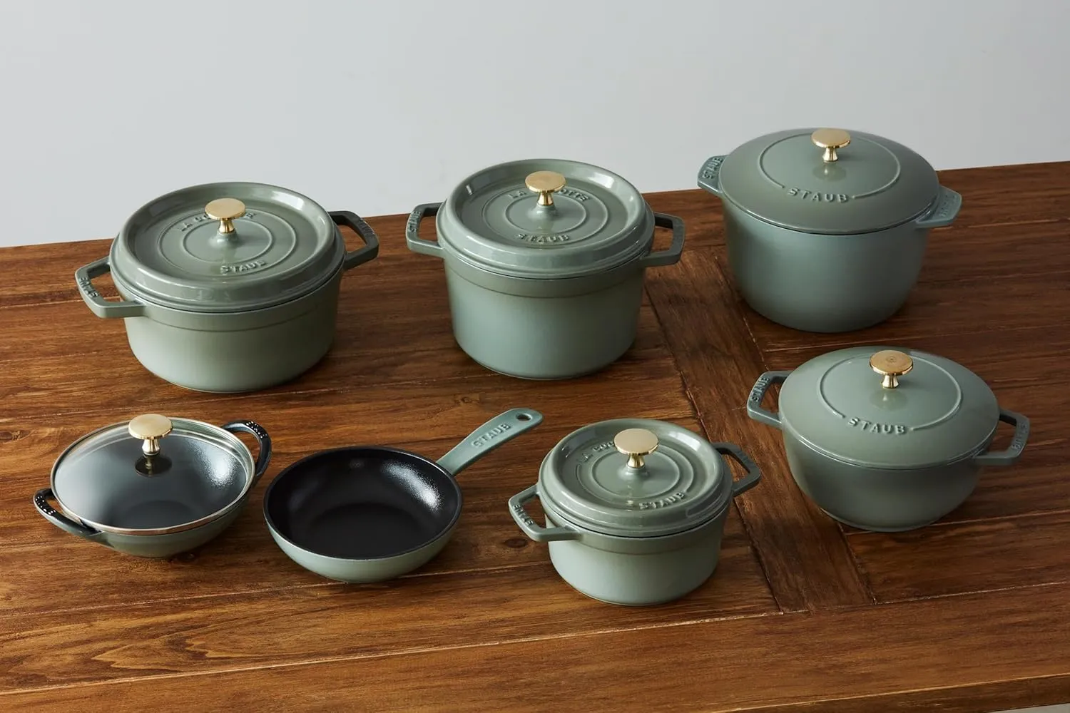 Staub Enameled Cast Iron Skillet, 6.3 Inch (16 cm), Eucalyptus, Induction Compatible