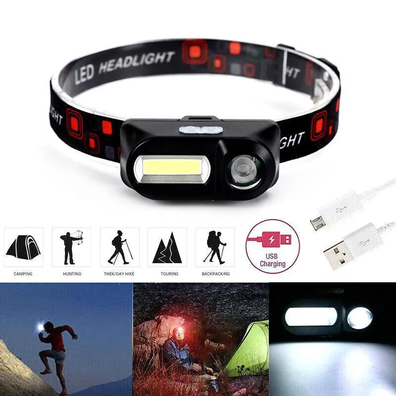 Super Bright Waterproof Head Torch Headlight Led Usb Rechargeable Headlamp Fish