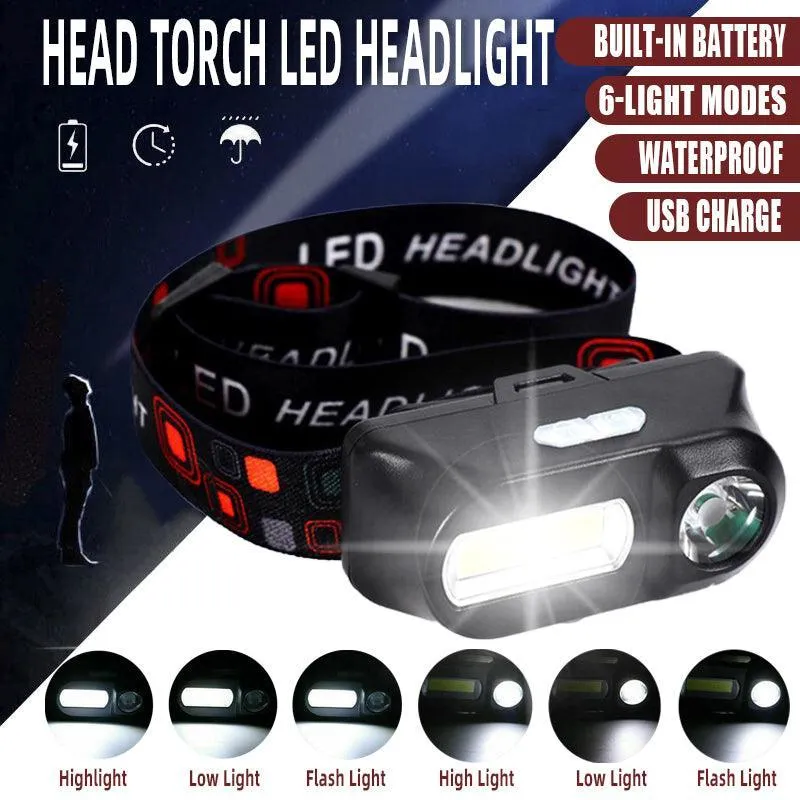 Super Bright Waterproof Head Torch Headlight Led Usb Rechargeable Headlamp Fish