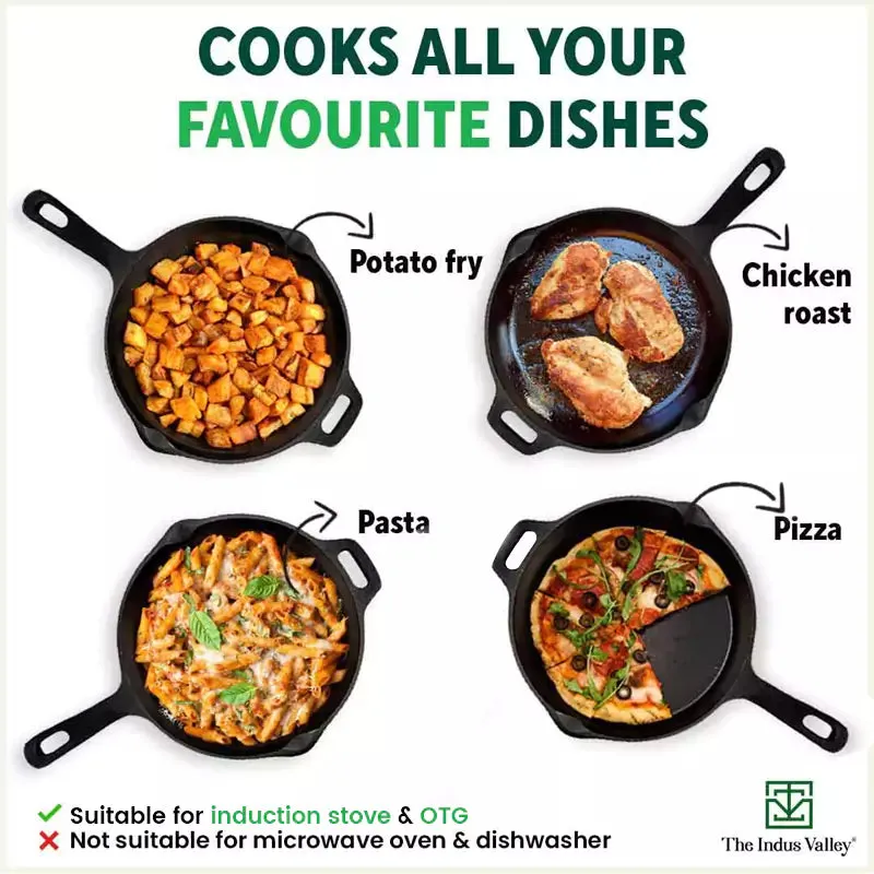 Super Smooth Cast Iron Frypan  Free ₹110 Spatula, Pre-seasoned, Nonstick, 100% Pure,Toxin-free, 25.4cm, 1.7L, 2.4kg