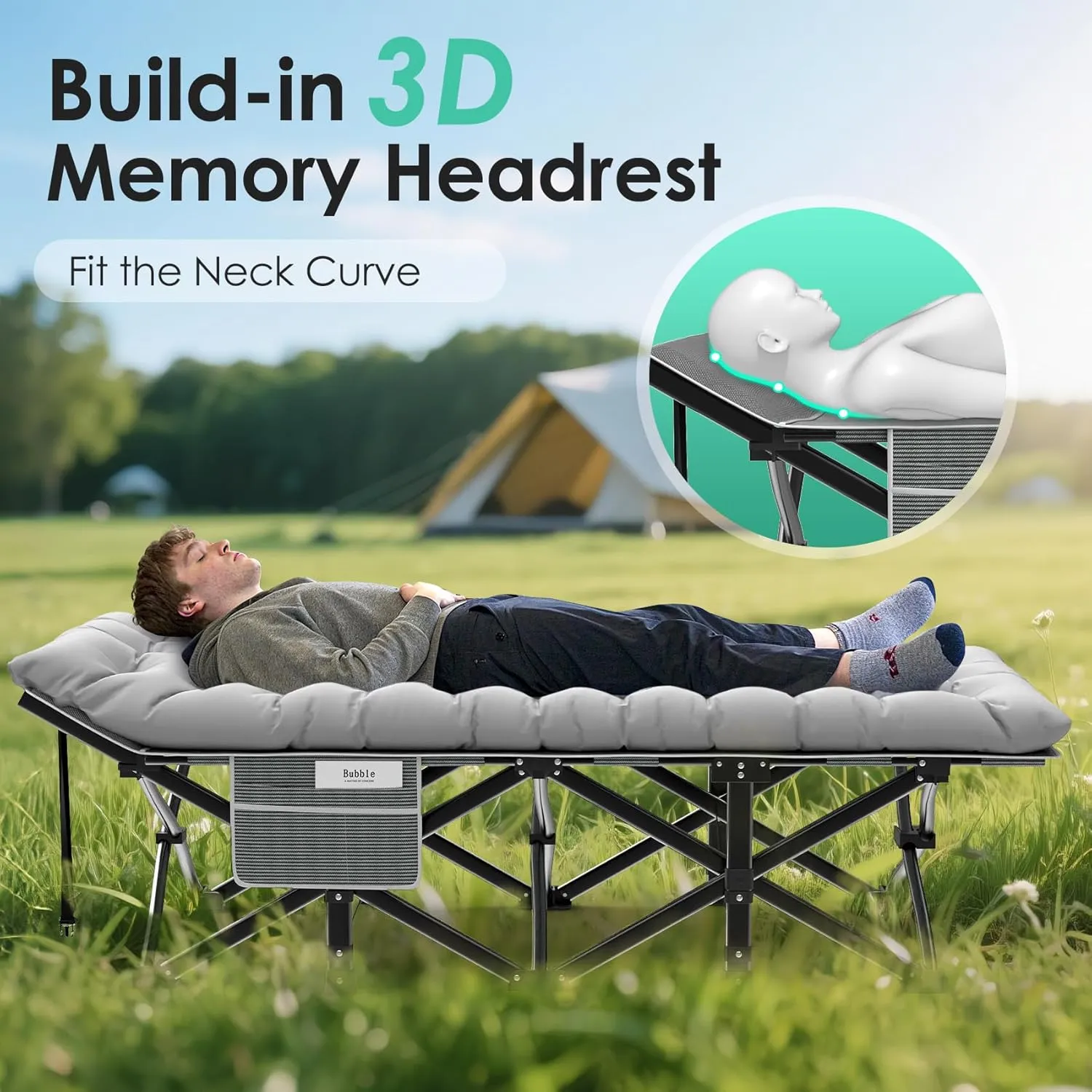 Suteck Camping Cot, 32In XXL Folding Camping Cot Heavy Duty Sleeping Bed for Adults 1200D Double Layer Oxford Cots for Camping W/Pilllow Mattress Carry Bag for Home Office Nap Beach Travel, 500LBS