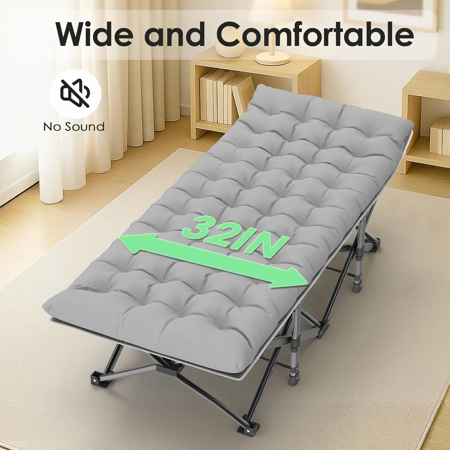 Suteck Camping Cot, 32In XXL Folding Camping Cot Heavy Duty Sleeping Bed for Adults 1200D Double Layer Oxford Cots for Camping W/Pilllow Mattress Carry Bag for Home Office Nap Beach Travel, 500LBS