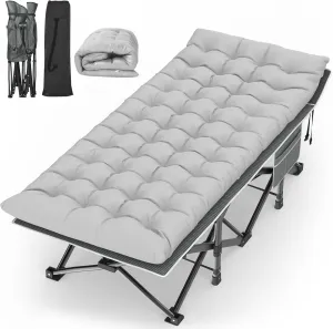 Suteck Camping Cot, 32In XXL Folding Camping Cot Heavy Duty Sleeping Bed for Adults 1200D Double Layer Oxford Cots for Camping W/Pilllow Mattress Carry Bag for Home Office Nap Beach Travel, 500LBS