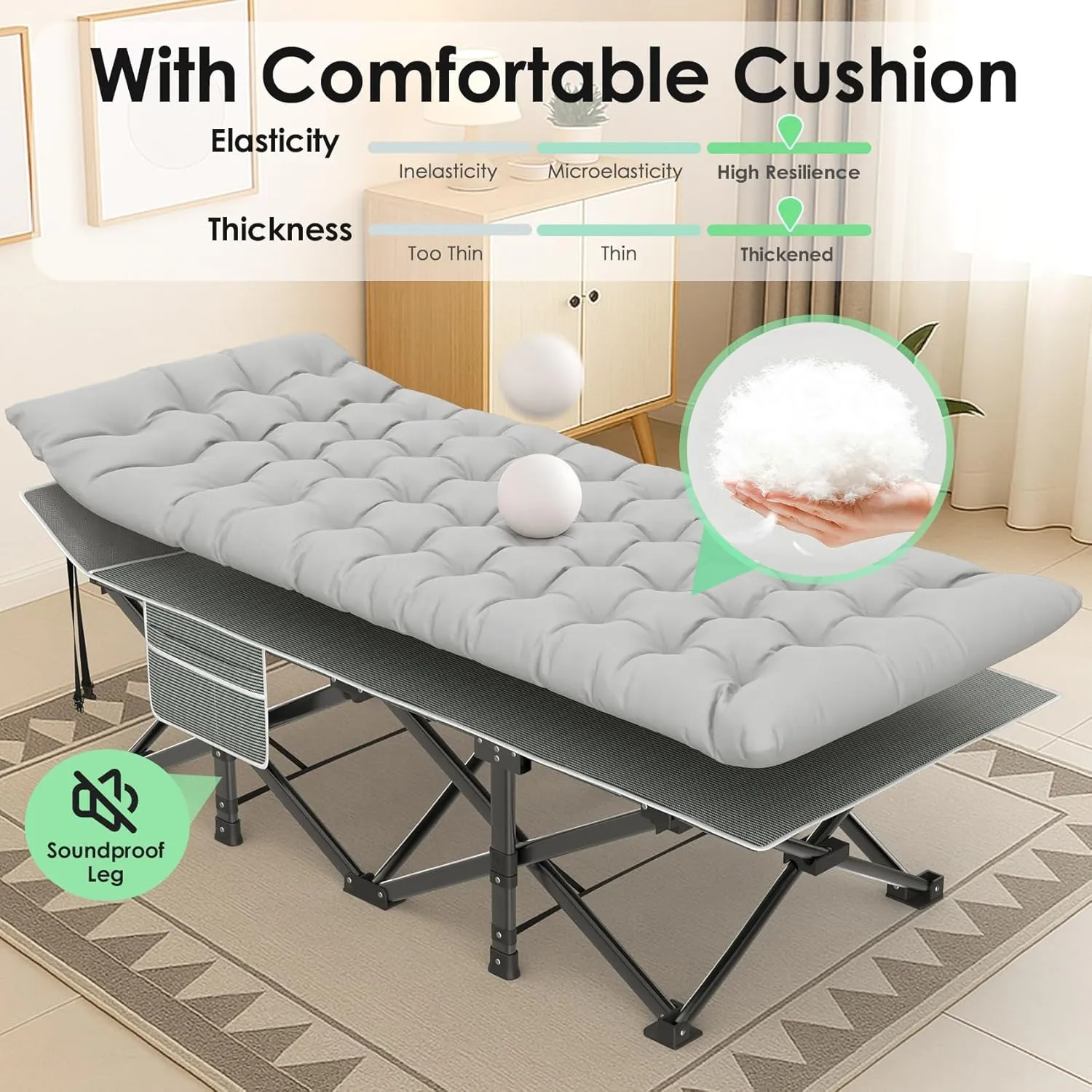 Suteck Camping Cot, 32In XXL Folding Camping Cot Heavy Duty Sleeping Bed for Adults 1200D Double Layer Oxford Cots for Camping W/Pilllow Mattress Carry Bag for Home Office Nap Beach Travel, 500LBS