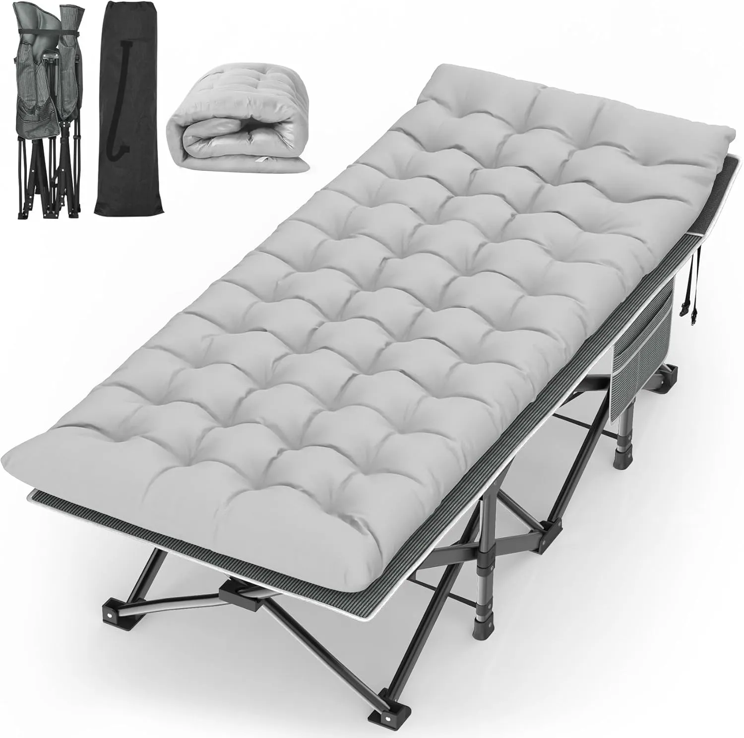 Suteck Camping Cot, 32In XXL Folding Camping Cot Heavy Duty Sleeping Bed for Adults 1200D Double Layer Oxford Cots for Camping W/Pilllow Mattress Carry Bag for Home Office Nap Beach Travel, 500LBS