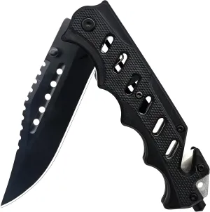 Switchblade Knives with Liner-Lock Belt Clip, Seat Belt Cutter, Glass Breaker,Pocket Folding Knife for Hunting Survival Camping Hiking (Black)