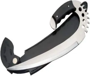 Szco Supplies 12" Fantasy Swing Blade Knife - Tactical Saber Claw with Stainless Steel Saw-Tooth Blade, Full Tang, Black Wood Handle, and Leather Sheath for Collectors, Cosplay, and Self-Defense